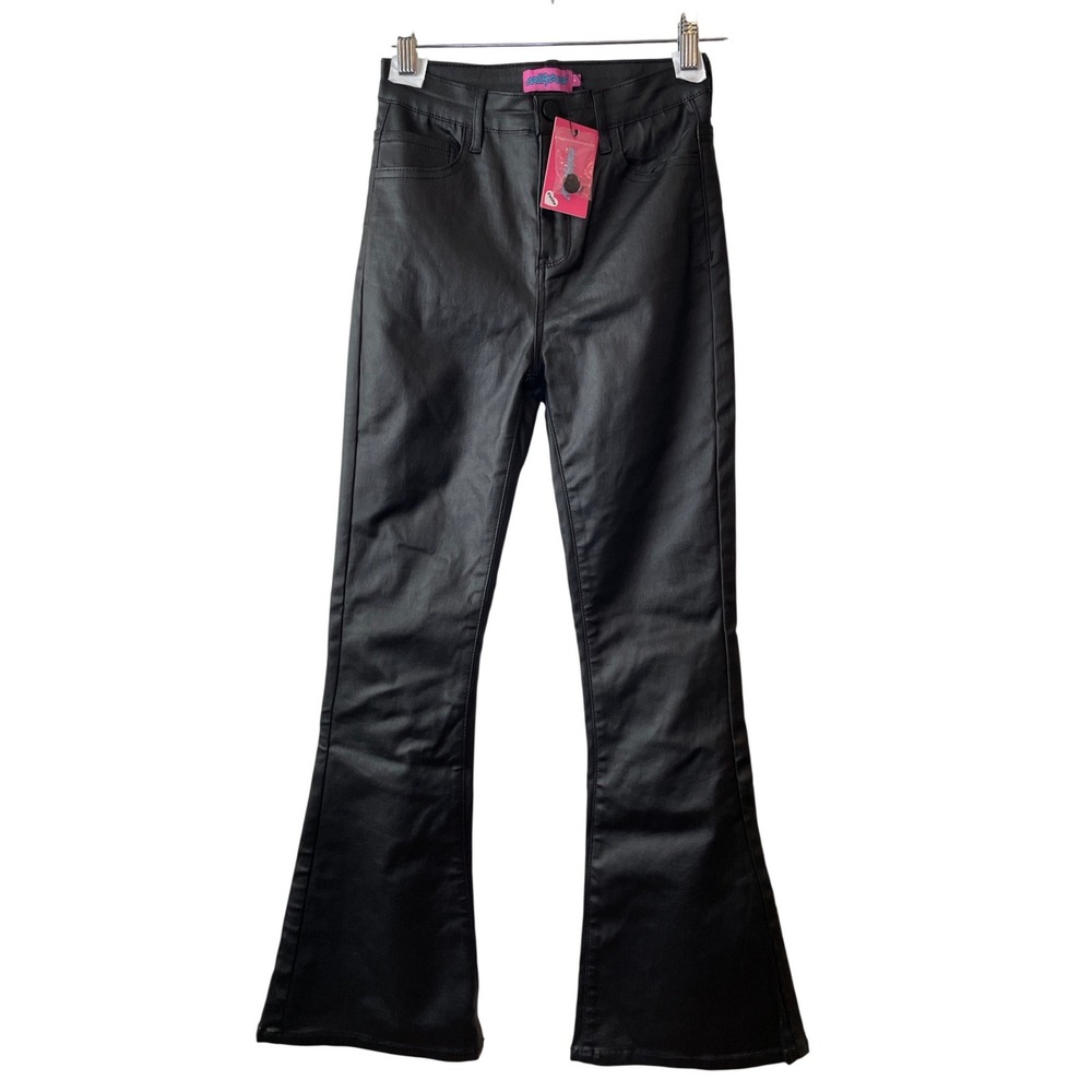 Edikted Flare Pants Women S Black NEW Coated Faux Leather High Rise Petite New